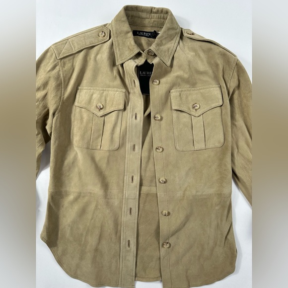 Ralph Lauren Women’s Goat Suede Button Up Long Sleeve Shirt / Jacket Tan - XXL - Picture 4 of 10